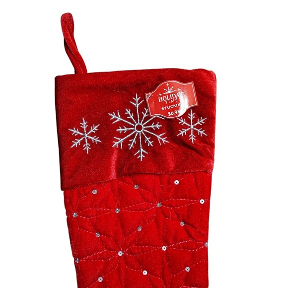 Holiday Time 19 Inch Quilted Velvet Christmas Stocking With Snowflake Design - Picture 2 of 4
